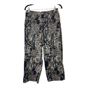 Vintage Chicos Design Cropped Capri Pants Tribal Print Black Tan Chico 1= Medium